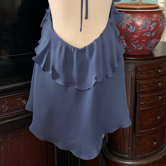L’agence silk blue top open back large frill sexy - Picture 3 of 8